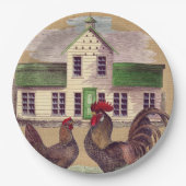 Folk Art Farmyard Chickens Rustisch design Papieren Bordje (Voorkant)