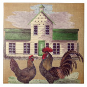 Folk Art Farmyard Chickens Rustisch design Tegeltje (Voorkant)