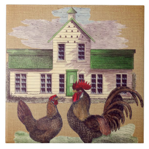 Folk Art Farmyard Chickens Rustisch design Tegeltje
