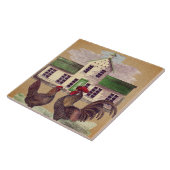 Folk Art Farmyard Chickens Rustisch design Tegeltje (Zijkant)