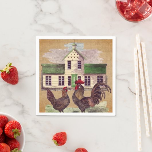 Folk Art Farmyard Kippen Rustiek Ontwerp Servetten (Insitu)