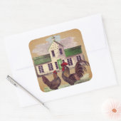 Folk Art Farmyard Kippen Rustiek Ontwerp Vierkante Sticker (Envelop)