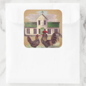 Folk Art Farmyard Kippen Rustiek Ontwerp Vierkante Sticker (Tas)