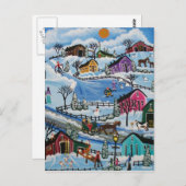 FOLK ART First Day Snow LORI EVERETT briefkaart (Voorkant / Achterkant)