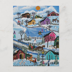 FOLK ART First Day Snow LORI EVERETT briefkaart