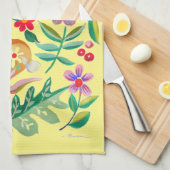 Folk Art Floral Animal Friends Bleek Yellow Theedoek (Quarter Fold)