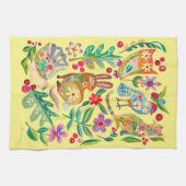 Folk Art Floral Animal Friends Bleek Yellow Theedoek (Horizontaal)