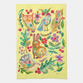 Folk Art Floral Animal Friends Bleek Yellow Theedoek (Verticaal)