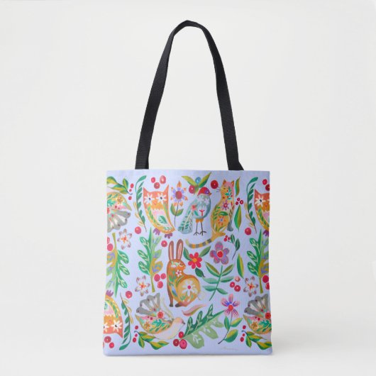 Folk Art Floral Animal Friends  Tote Bag (Voorkant)
