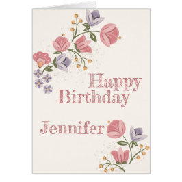 Folk Art Floral Birthday Kaart