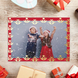 Folk Art Floral Border Cute Cozy Rustige Kerstmis Folie Feestdagenkaart