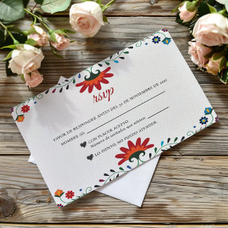 Folk Art Floral Botanical Fiesta Spanish Wedding RSVP Kaartje