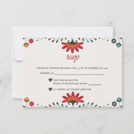 Folk Art Floral Botanical Fiesta Spanish Wedding RSVP Kaartje
