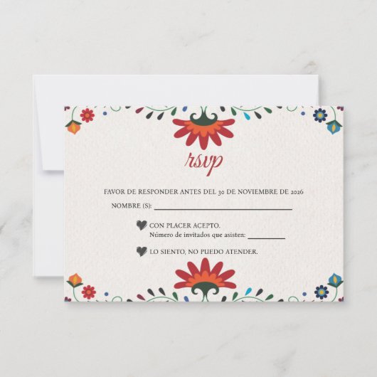 Folk Art Floral Botanical Fiesta Spanish Wedding RSVP Kaartje (Voorkant)