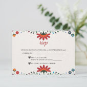 Folk Art Floral Botanical Fiesta Spanish Wedding RSVP Kaartje (Staand voorkant)