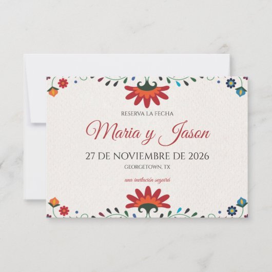 Folk Art Floral Botanical Fiesta Spanish Wedding Save The Date (Voorkant)