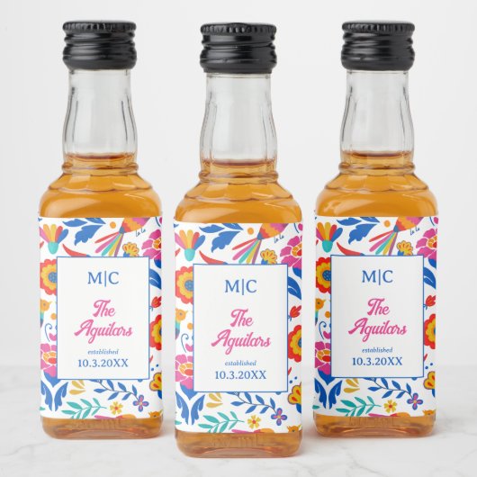 Folk Art Floral Fiesta Monogram Trouwgunst Likeurfles Etiket (Flessen)