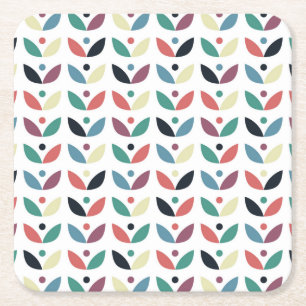 Folk Art Floral Geometric Pattern Kartonnen Onderzetters