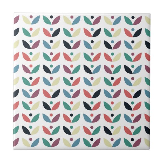 Folk Art Floral Geometric Pattern Tegeltje (Voorkant)