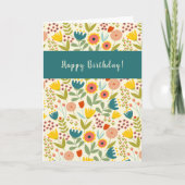 Folk Art Floral Happy Birthday Voeg een leeftijd t Kaart (Voorkant)