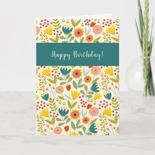 Folk Art Floral Happy Birthday Voeg een leeftijd t Kaart (Voorkant)