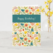 Folk Art Floral Happy Birthday Voeg een leeftijd t Kaart (Gele Bloem)