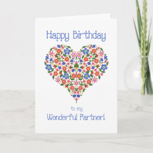 Folk Art Floral Heart Birthday Kaart voor partner