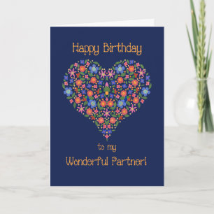 Folk Art Floral Heart Birthday Kaart voor partner