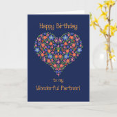 Folk Art Floral Heart Birthday Kaart voor partner (Gele Bloem)