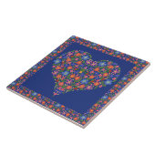 Folk Art Floral Heart op Royal Blue Ceramic Tile Tegeltje (Zijkant)