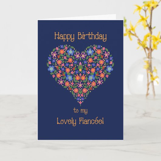 Folk Art Floral Heart Verjaardag Kaart voor verloo (Gele Bloem)