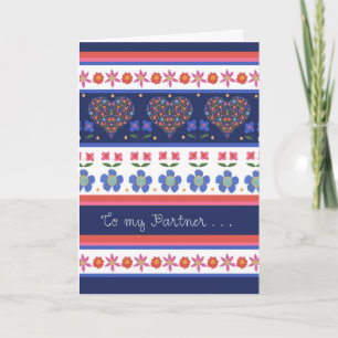 Folk Art Floral Hearts Birthday Kaart voor partner