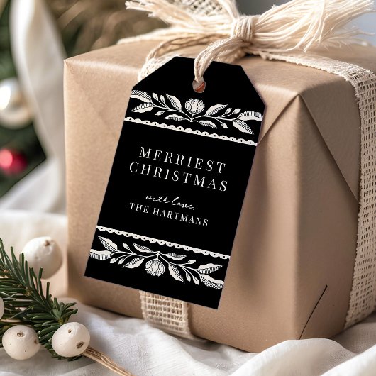 Folk Art Floral Kerstvakantie Naam Cadeaulabel