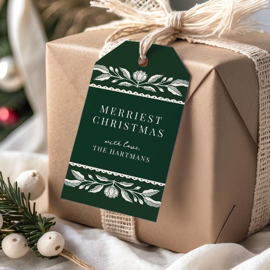 Folk Art Floral Kerstvakantie Naam Cadeaulabel