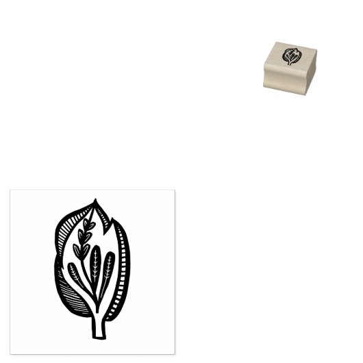 Folk Art Floral Leaf Spring Linocut Style Rubberstempel (Gestempeld)