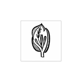 Folk Art Floral Leaf Spring Linocut Style Rubberstempel