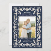 Folk Art Floral Lijst Christmas 4 Foto Feestdagenkaart (Voorkant)