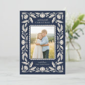 Folk Art Floral Lijst Christmas 4 Foto Feestdagenkaart (Staand voorkant)