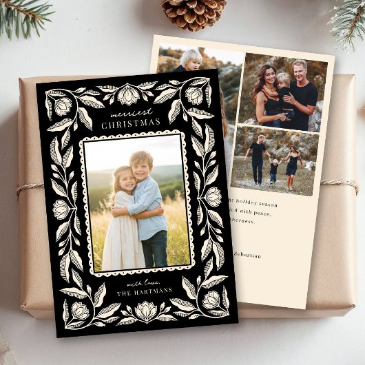 Folk Art Floral Lijst Christmas 4 Foto Feestdagenkaart