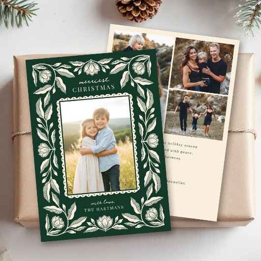Folk Art Floral Lijst Christmas 4 Foto Feestdagenkaart