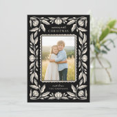 Folk Art Floral Lijst Christmas 4 Foto Feestdagenkaart (Staand voorkant)
