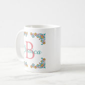  Folk Art Floral Lijst Monogram Naam Koffiemok (Voorkant links)