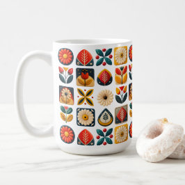 Folk Art Floral Mozaïek in Retro kleuren Koffiemok
