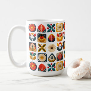 Folk Art Floral Mozaïek in Retro kleuren Koffiemok