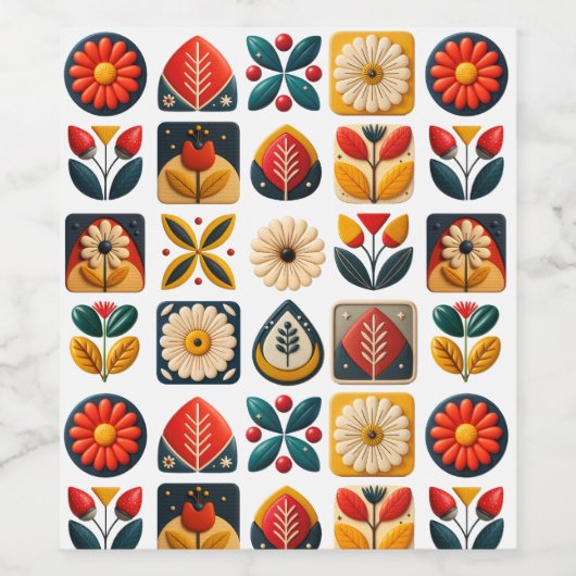 Folk Art Floral Mozaïek Wijn Charm Wijn Etiket (Enkel label)