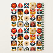 Folk Art Floral Patroon in Retro Warme Kleuren Notitieboek (Achterkant)