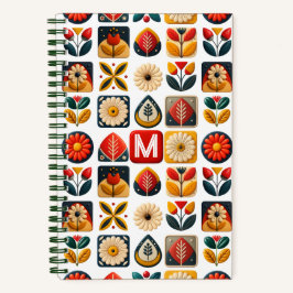 Folk Art Floral Patroon in Retro Warme Kleuren Notitieboek