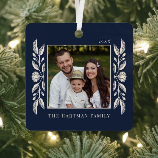 Folk Art Floral Photo Christmas Metalen Ornament (Insitu)