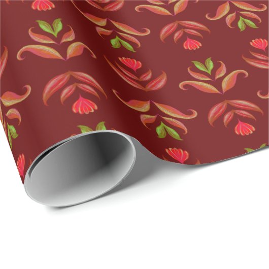 Folk Art Floral print Cozy Rustic herfst Cadeaupapier (Rol Hoek)