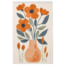 Folk Art Floral | Scandinavian Orange Flower Wall Kalender
